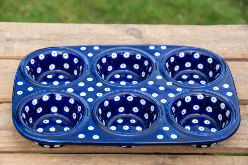 Polish Pottery Bun Tin Polkadot Blue pattern by Ceramika Artystyczna