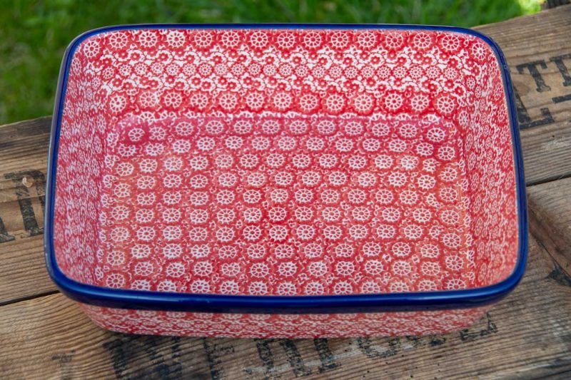 Polish pottery Red Pinwheel pattern Oven Dish by Ceramika Artystyczna.
