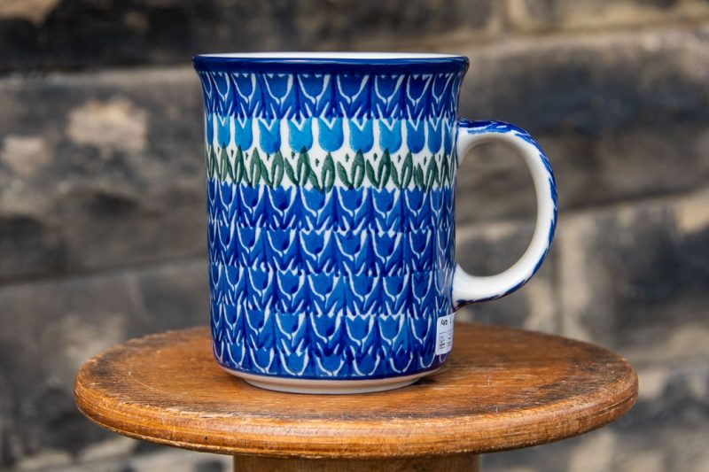 Polish Pottery Blue Tulip Large Tea Mug by Ceramika Artystyczna