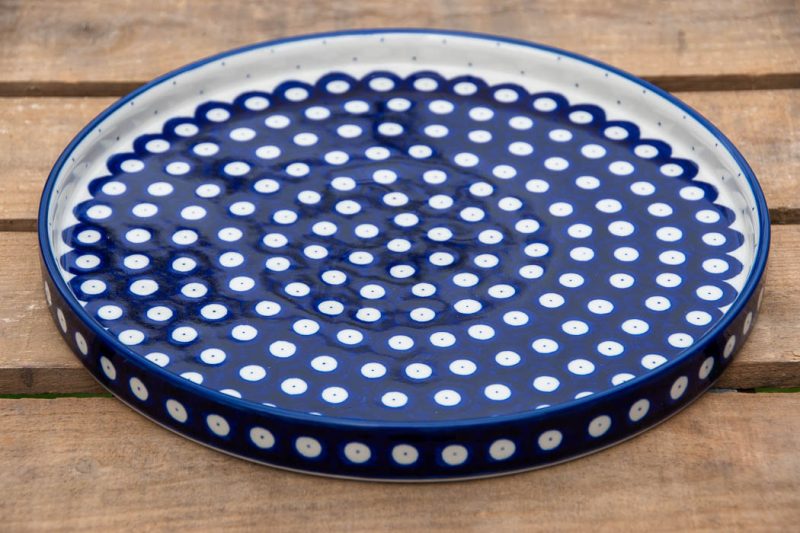 Polish Pottery Dinner Plate with Rim Polkadot Blue pattern by Ceramika Artystyczna
