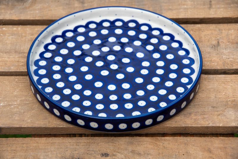 Polkadot Blue Side Plate with Rim by Ceramika Artystyczna Polish Pottery